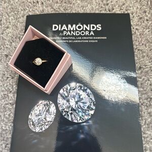 Pandora Gold Ring with Clear Diamond in Pink Box